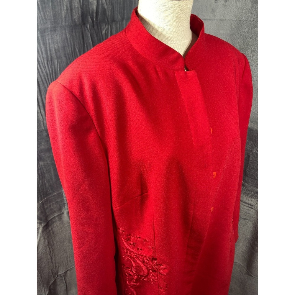 John Meyer of Norwich Jacket Women Size 18W RedEmbroidered Long Blazer Button Up - Picture 4 of 11